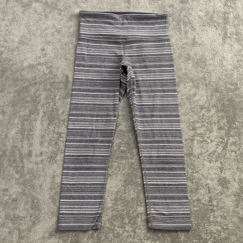 Lululemon Leggings Womens 2 Wunder Under Cropped Striped Athleisure Workout Gym